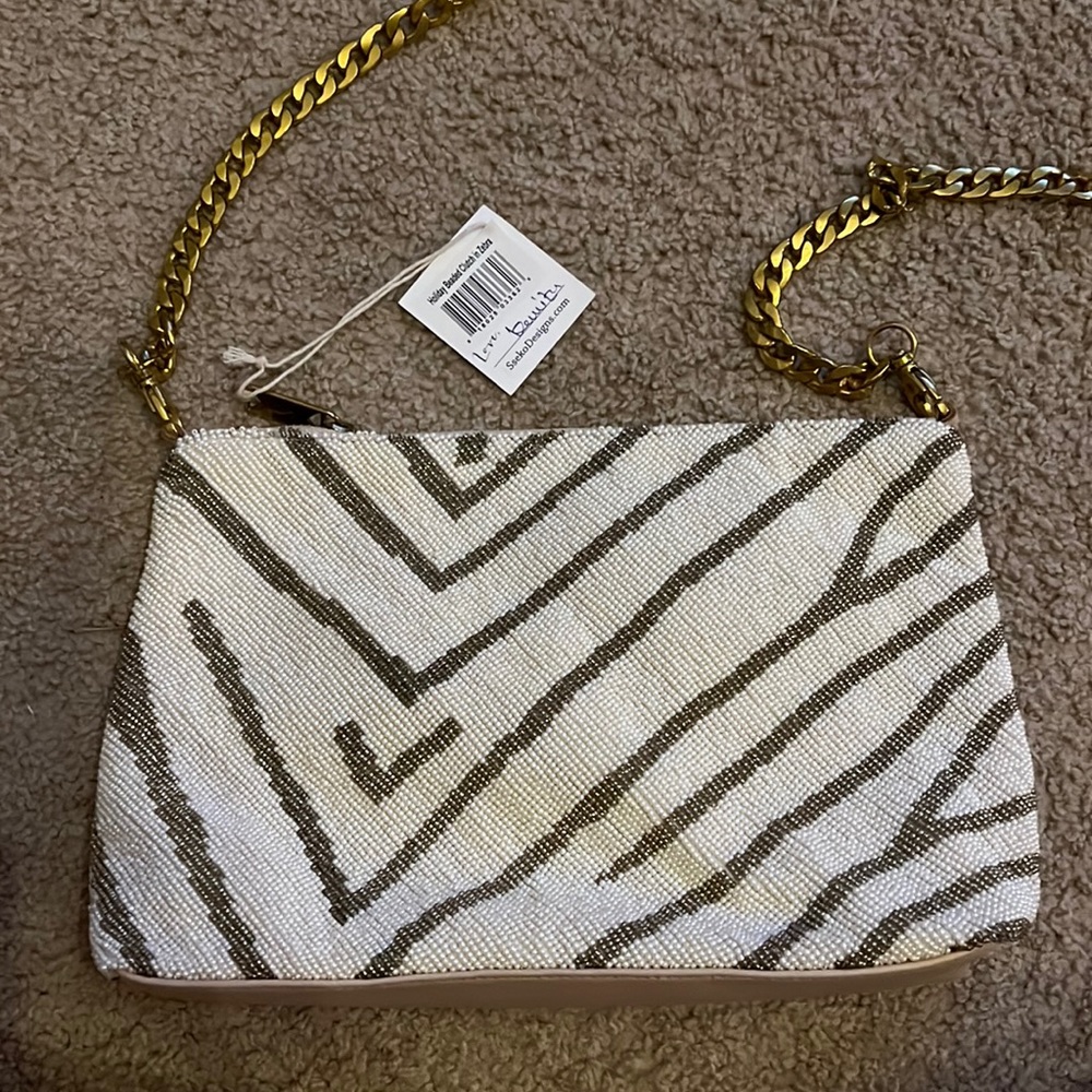 Beaded zebra clutch